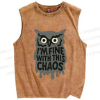 Unisex Owl Fine With This Chaos Printed Washed Tank Top