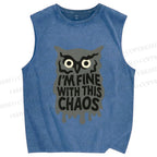 Unisex Owl Fine With This Chaos Printed Washed Tank Top