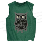 Unisex Owl Fine With This Chaos Printed Washed Tank Top