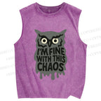 Unisex Owl Fine With This Chaos Printed Washed Tank Top