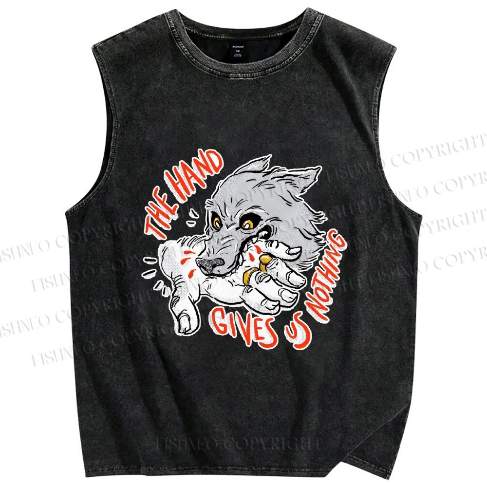 Unisex The Hand Give Wolf Nothing Printed Washed Tank Top