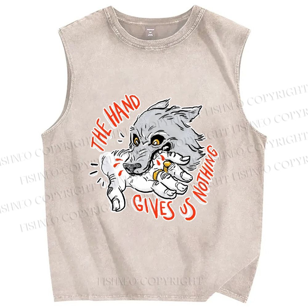 Unisex The Hand Give Wolf Nothing Printed Washed Tank Top