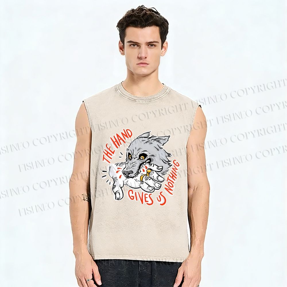 Unisex The Hand Give Wolf Nothing Printed Washed Tank Top