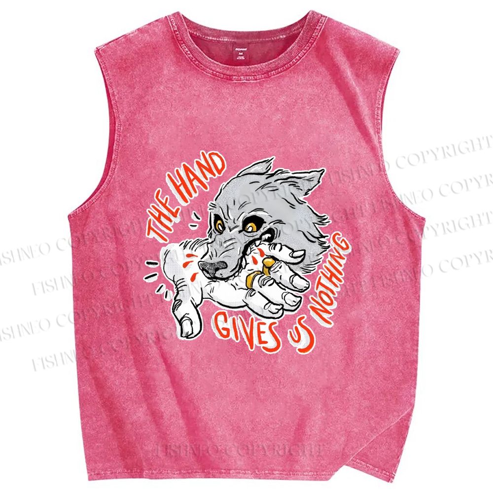 Unisex The Hand Give Wolf Nothing Printed Washed Tank Top