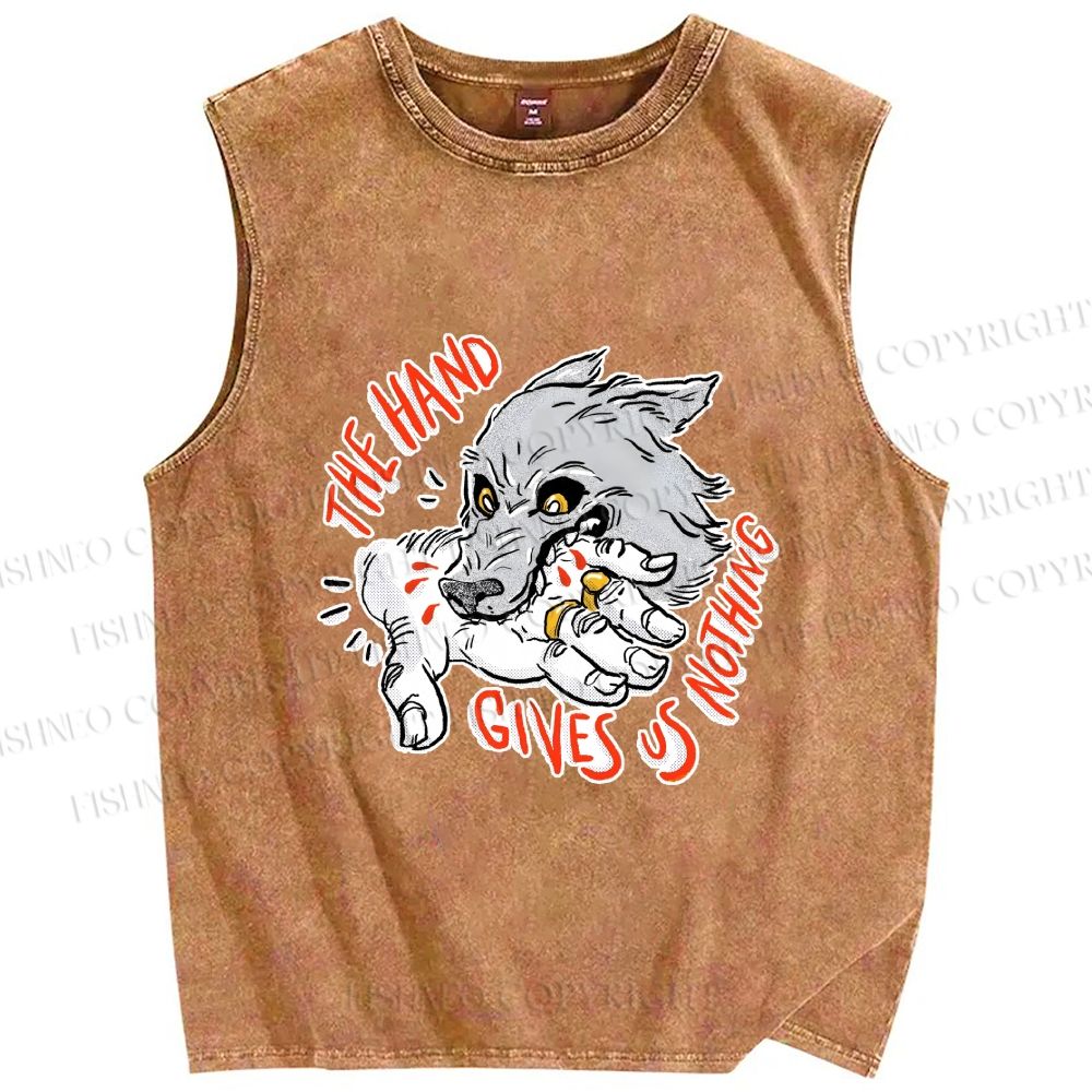 Unisex The Hand Give Wolf Nothing Printed Washed Tank Top