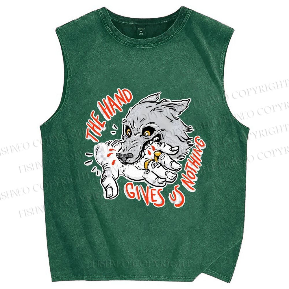 Unisex The Hand Give Wolf Nothing Printed Washed Tank Top