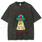 Unisex Here For the Cats Humans are Weird Printed Washed Tee