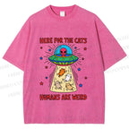 Unisex Here For the Cats Humans are Weird Printed Washed Tee