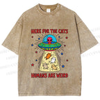Unisex Here For the Cats Humans are Weird Printed Washed Tee