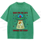 Unisex Here For the Cats Humans are Weird Printed Washed Tee