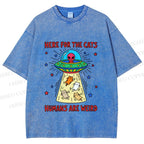 Unisex Here For the Cats Humans are Weird Printed Washed Tee