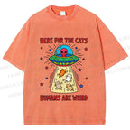 Unisex Here For the Cats Humans are Weird Printed Washed Tee