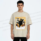 Unisex Giant Black Cat Monster Attack City Printed Washed Tee