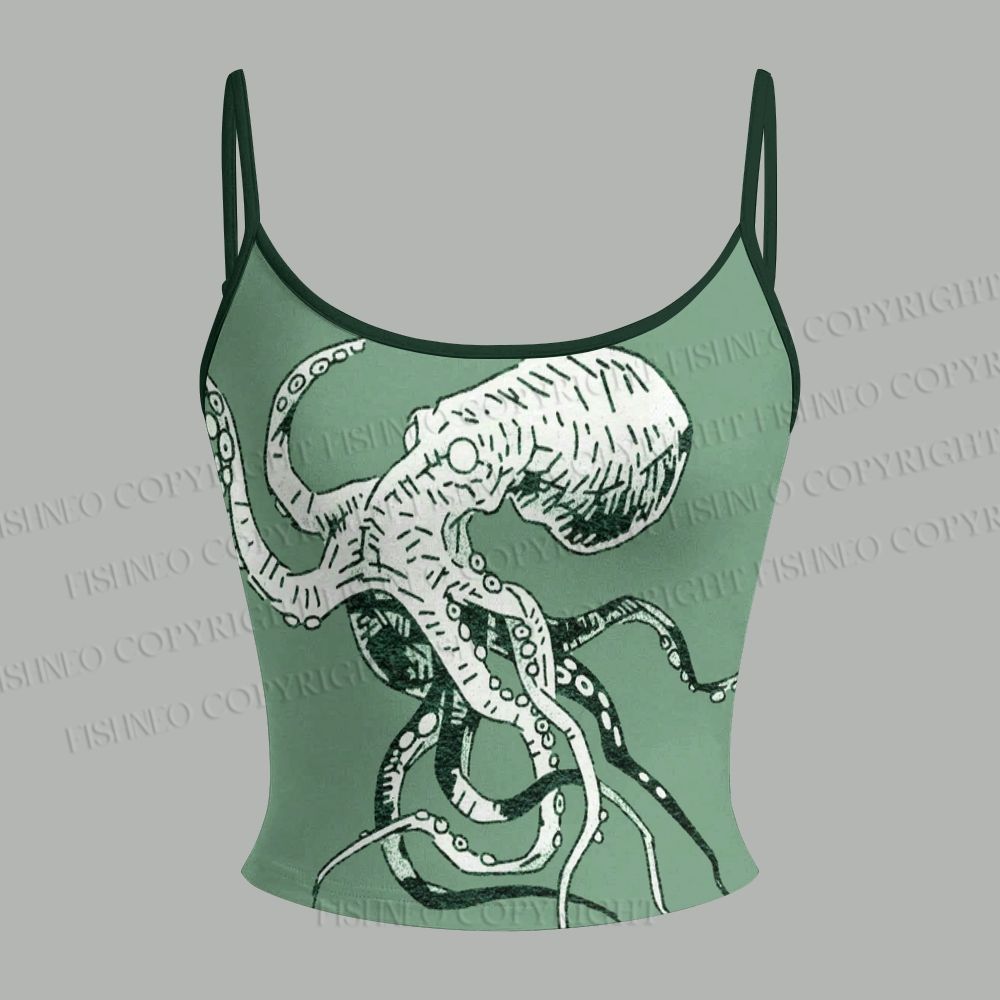 Vintage Green Octopus Top & Elasticated Trousers Two-Piece Set