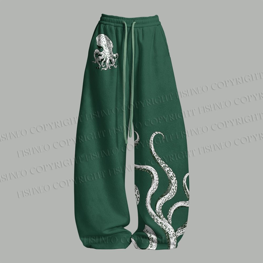 Vintage Green Octopus Top & Elasticated Trousers Two-Piece Set