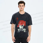 Unisex Frog Carrying A Red Fish Printed Washed Tee
