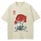 Unisex Frog Carrying A Red Fish Printed Washed Tee