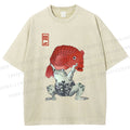 Unisex Frog Carrying A Red Fish Printed Washed Tee
