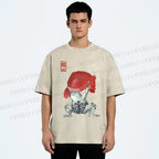 Unisex Frog Carrying A Red Fish Printed Washed Tee