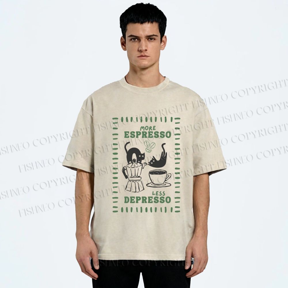 Unisex More Espresso Less Depresso Printed Washed Tee