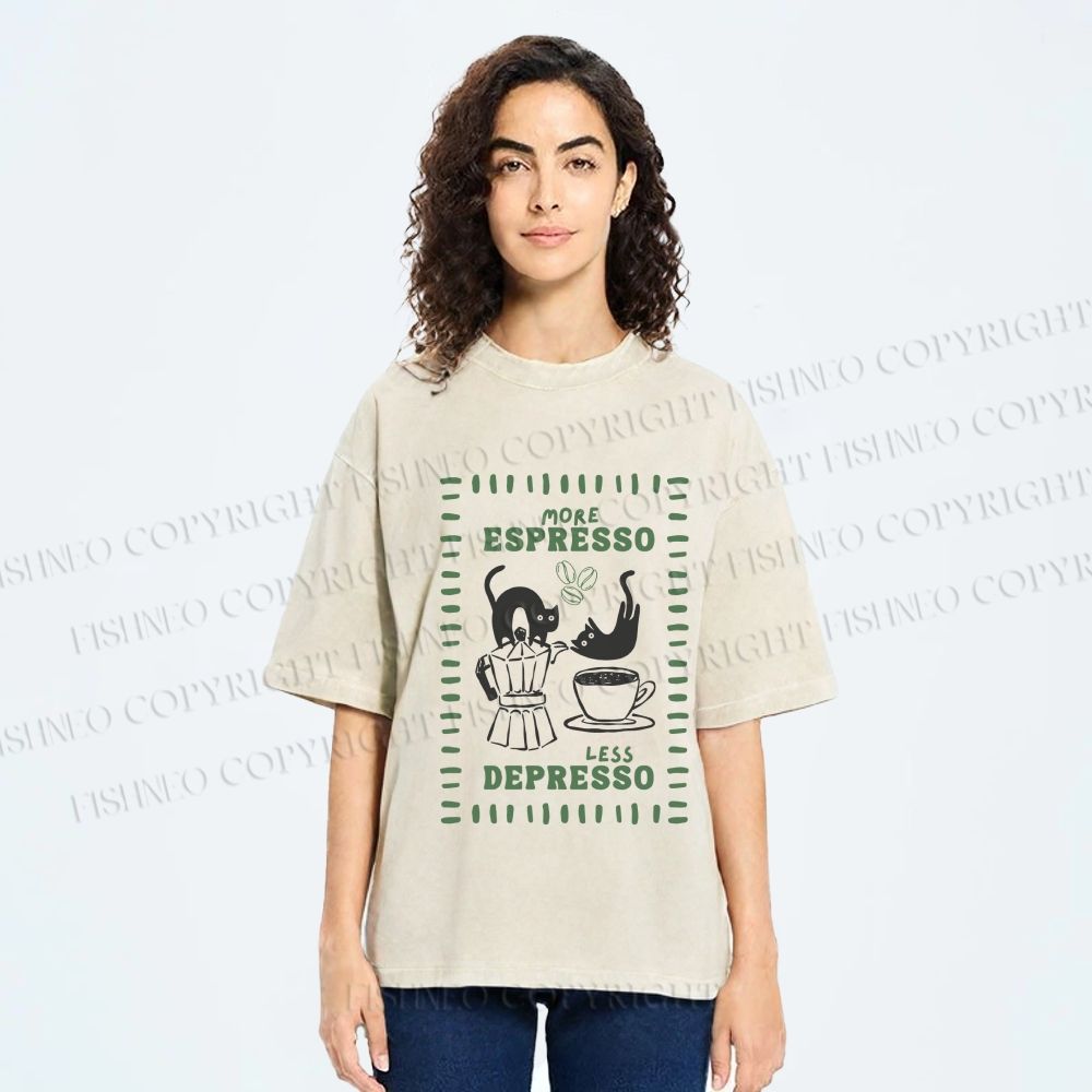 Unisex More Espresso Less Depresso Printed Washed Tee