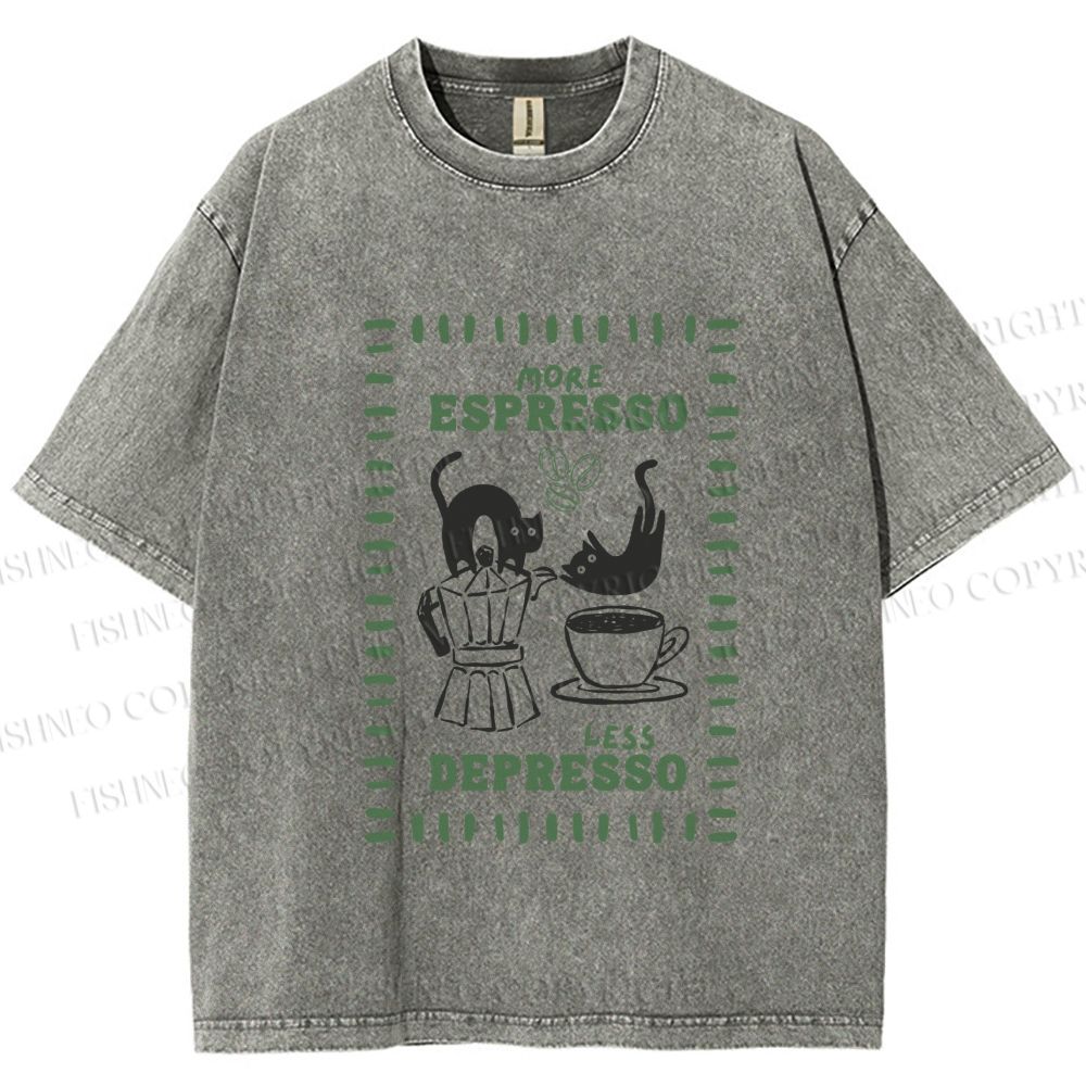 Unisex More Espresso Less Depresso Printed Washed Tee
