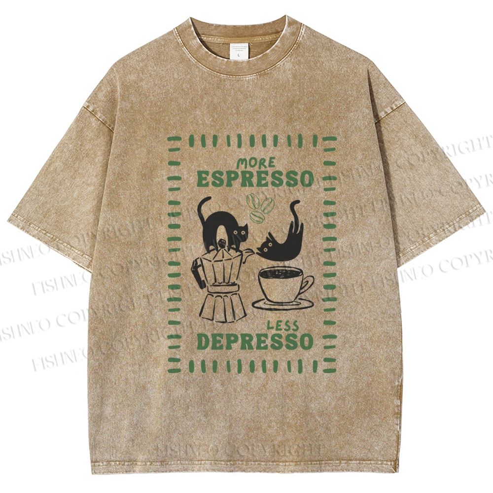 Unisex More Espresso Less Depresso Printed Washed Tee