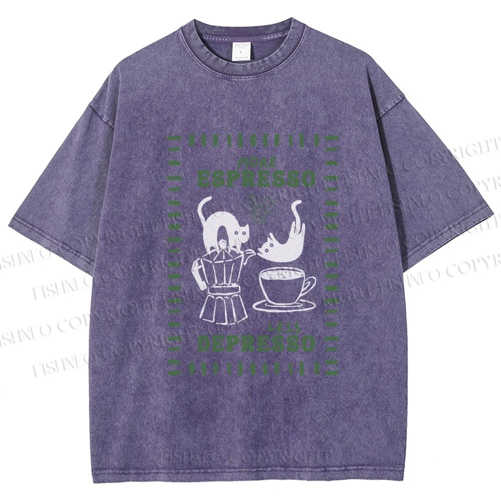 Unisex More Espresso Less Depresso Printed Washed Tee