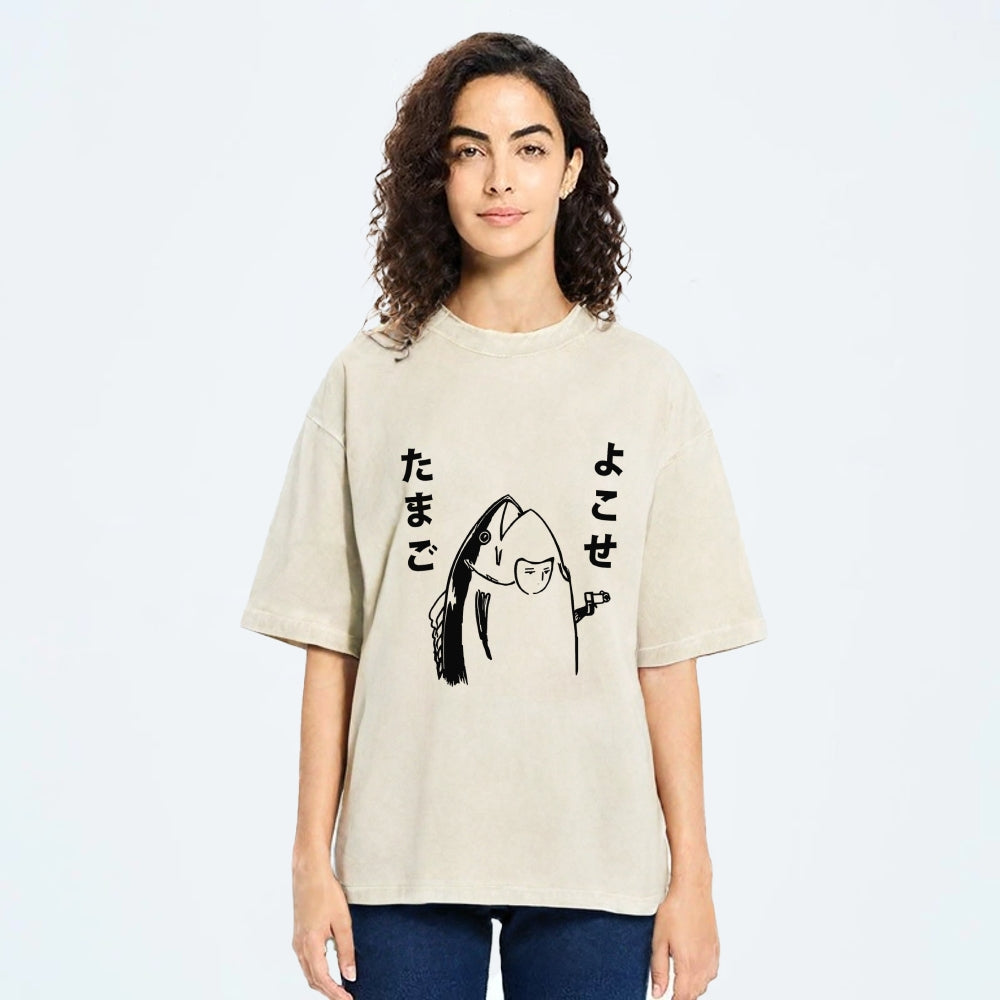 Fish Vintage Wash Japanese Design T-Shirt