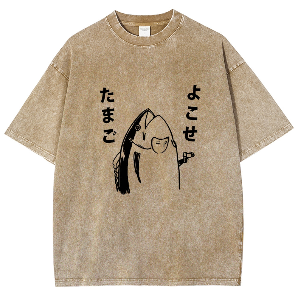Fish Vintage Wash Japanese Design T-Shirt