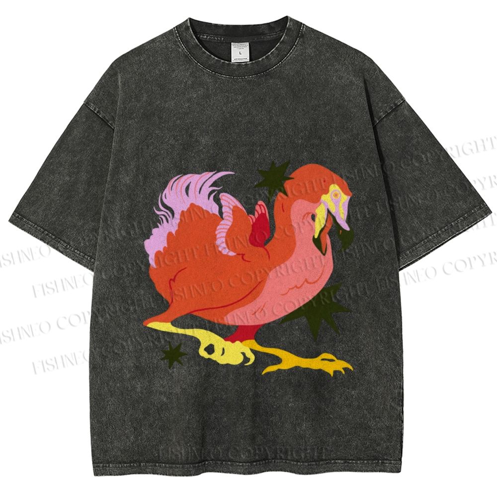 Unisex Folk Dodo Printed Washed Tee