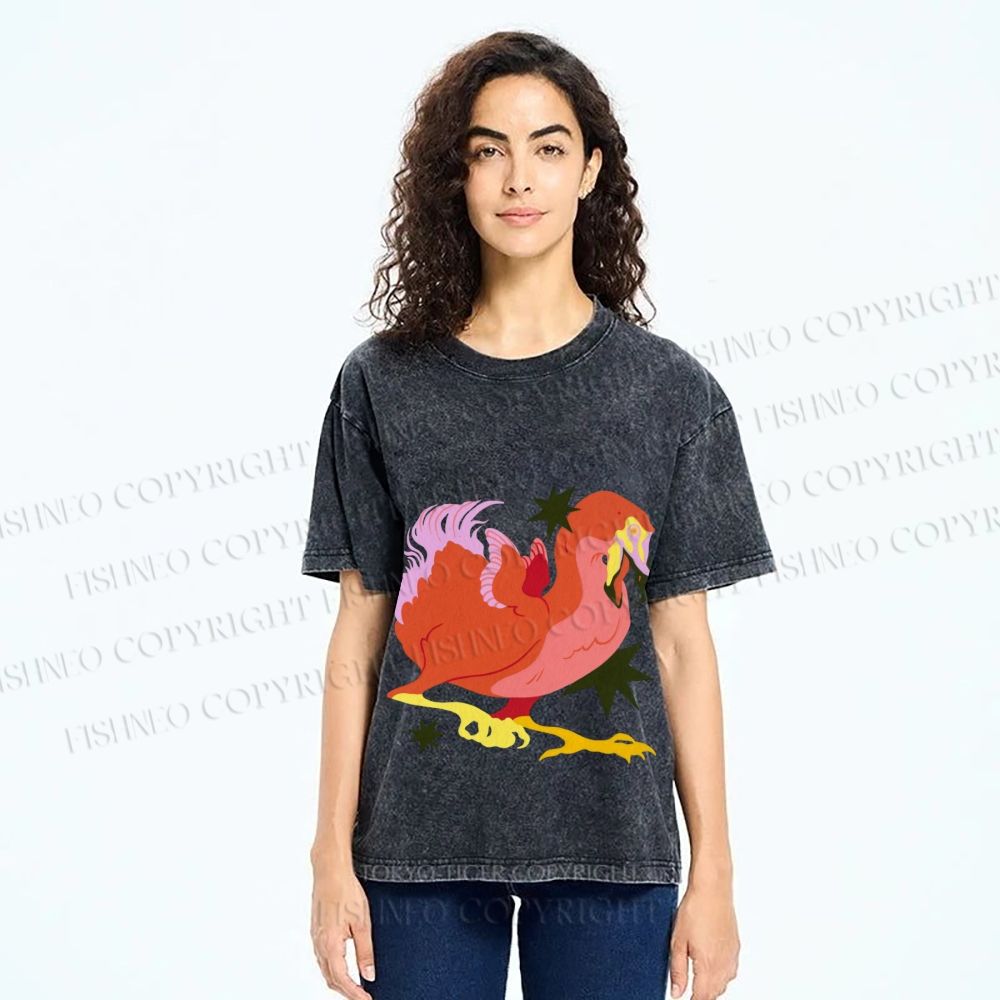 Unisex Folk Dodo Printed Washed Tee