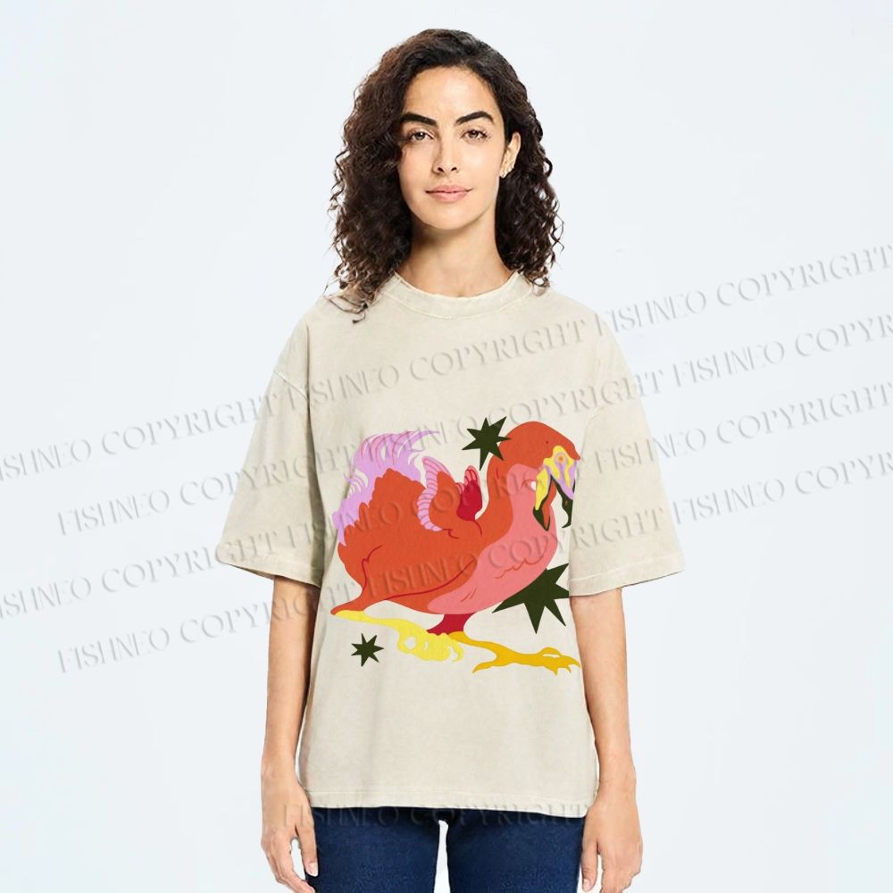 Unisex Folk Dodo Printed Washed Tee