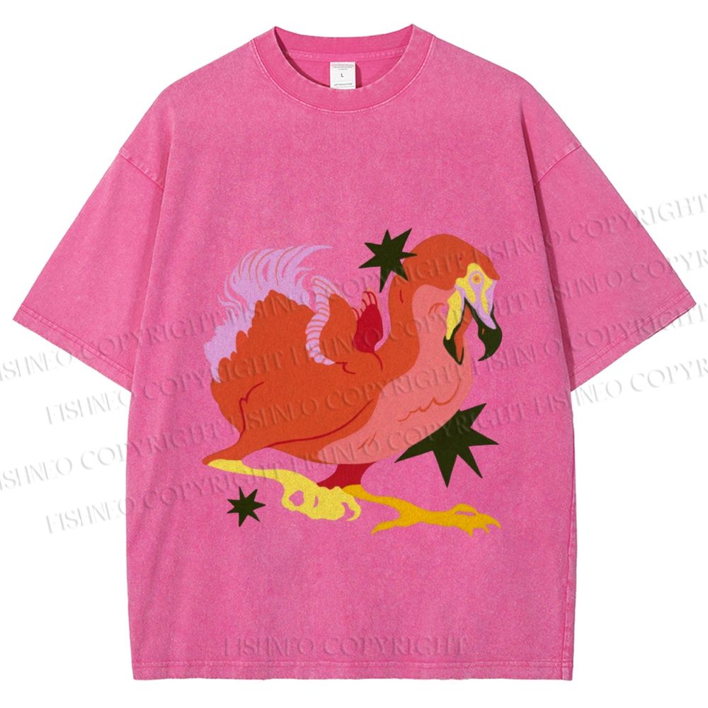Unisex Folk Dodo Printed Washed Tee