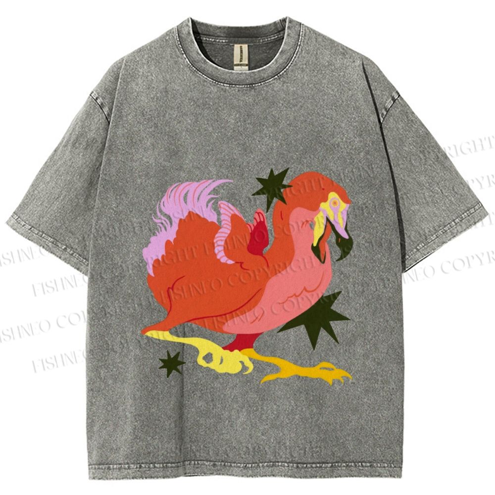 Unisex Folk Dodo Printed Washed Tee