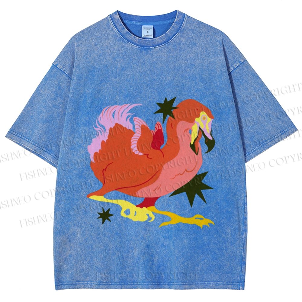 Unisex Folk Dodo Printed Washed Tee
