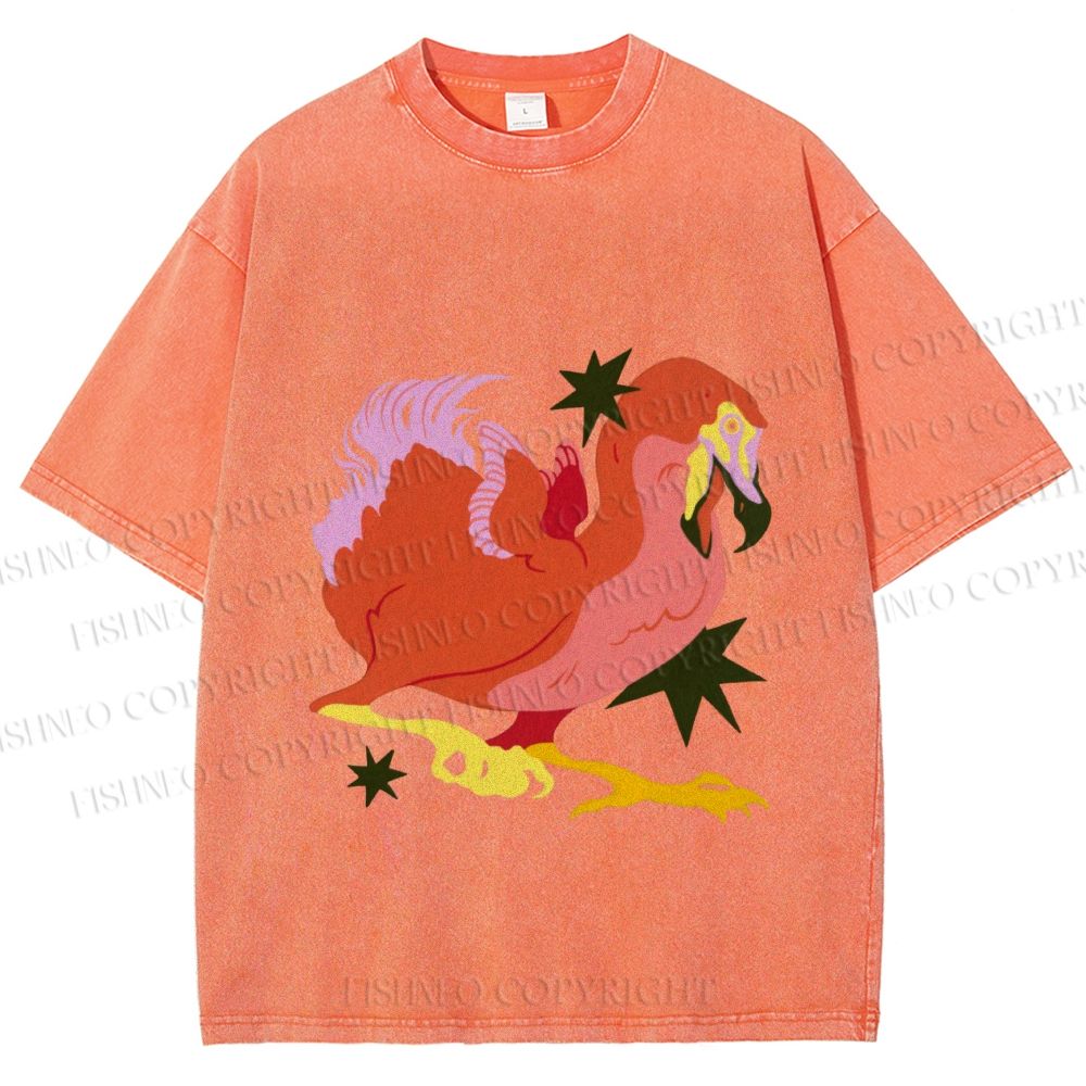 Unisex Folk Dodo Printed Washed Tee