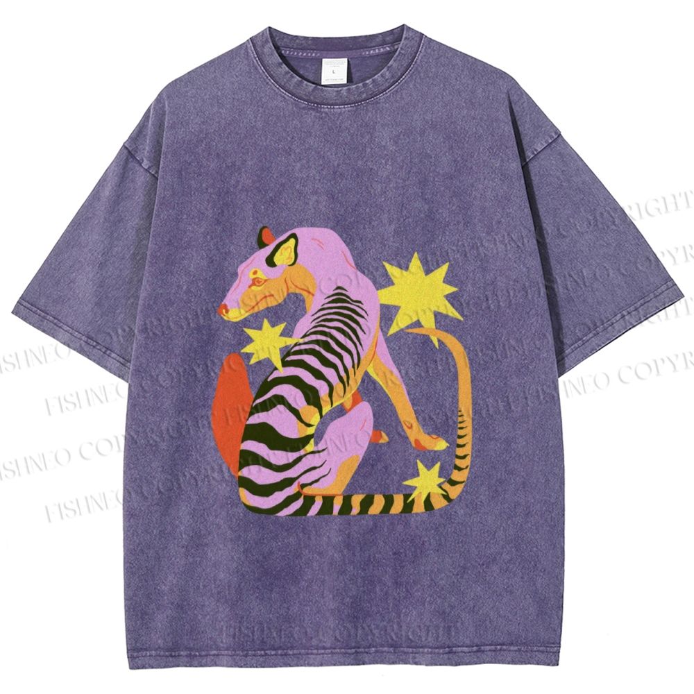Unisex Folk Thylacine Printed Washed Tee