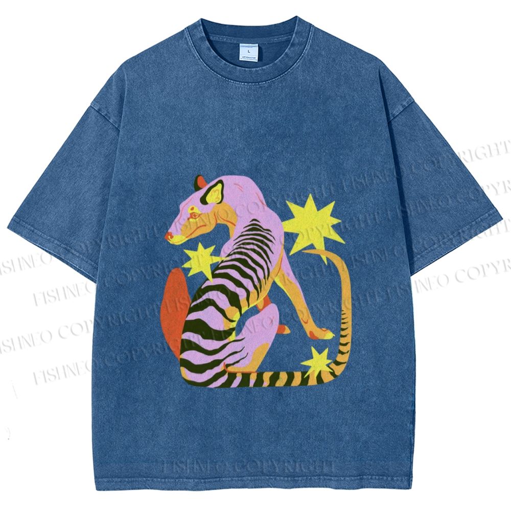 Unisex Folk Thylacine Printed Washed Tee