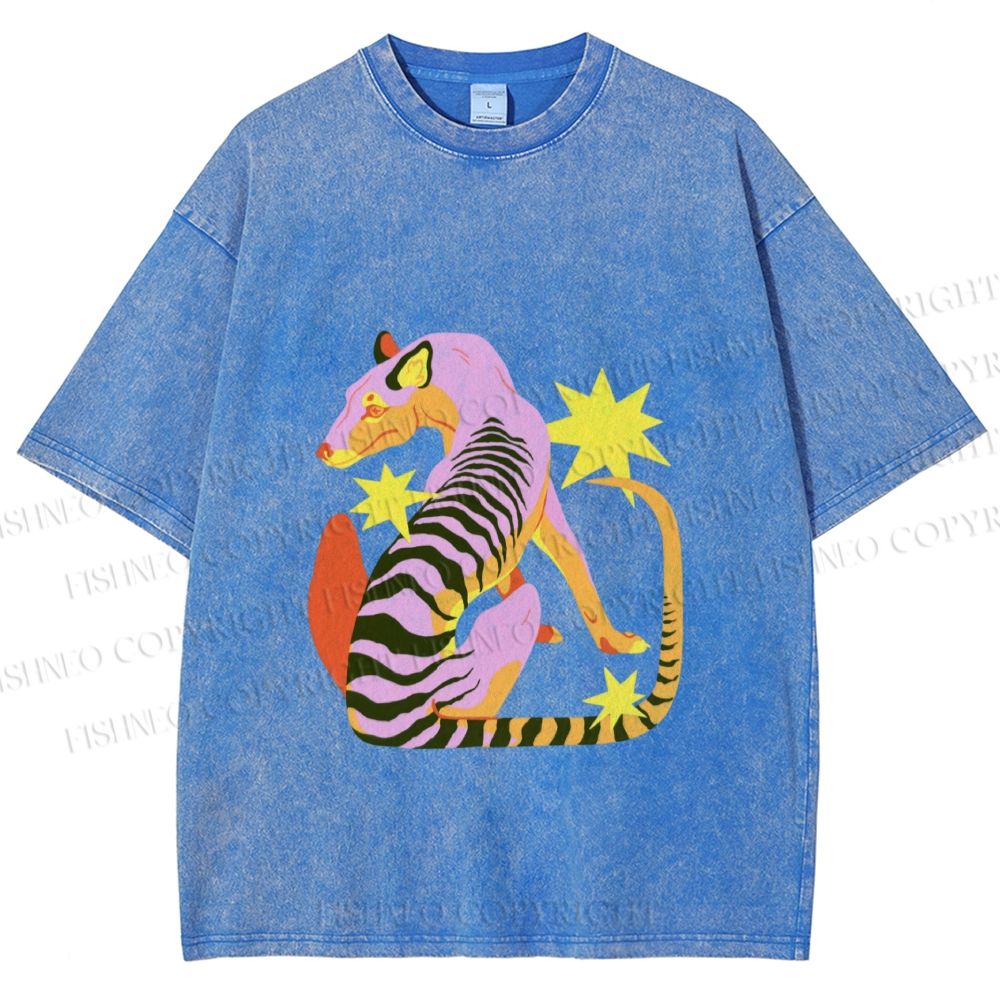 Unisex Folk Thylacine Printed Washed Tee