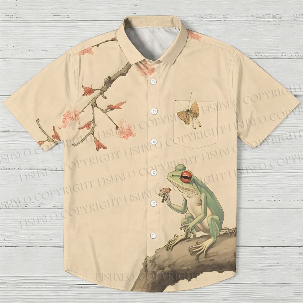 Matsumoto Hoji Style Japanese Frog Art Hawaiian Shirt