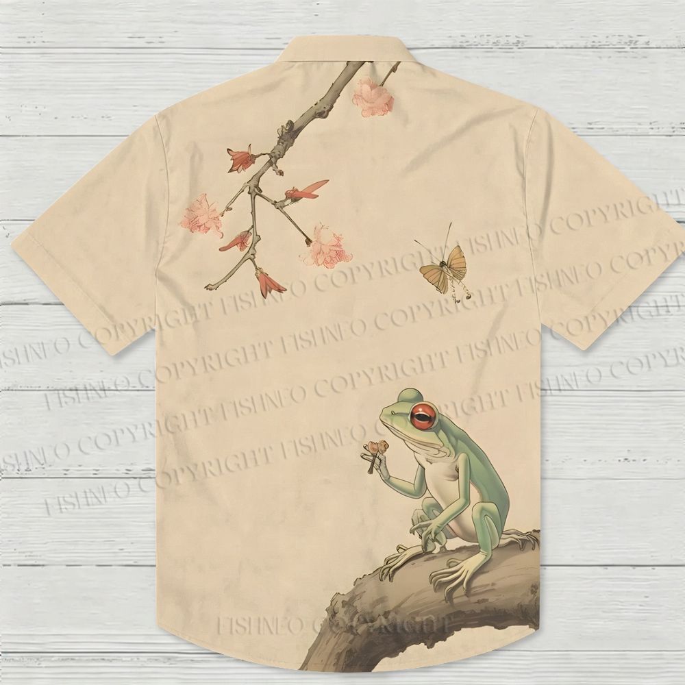Matsumoto Hoji Style Japanese Frog Art Hawaiian Shirt