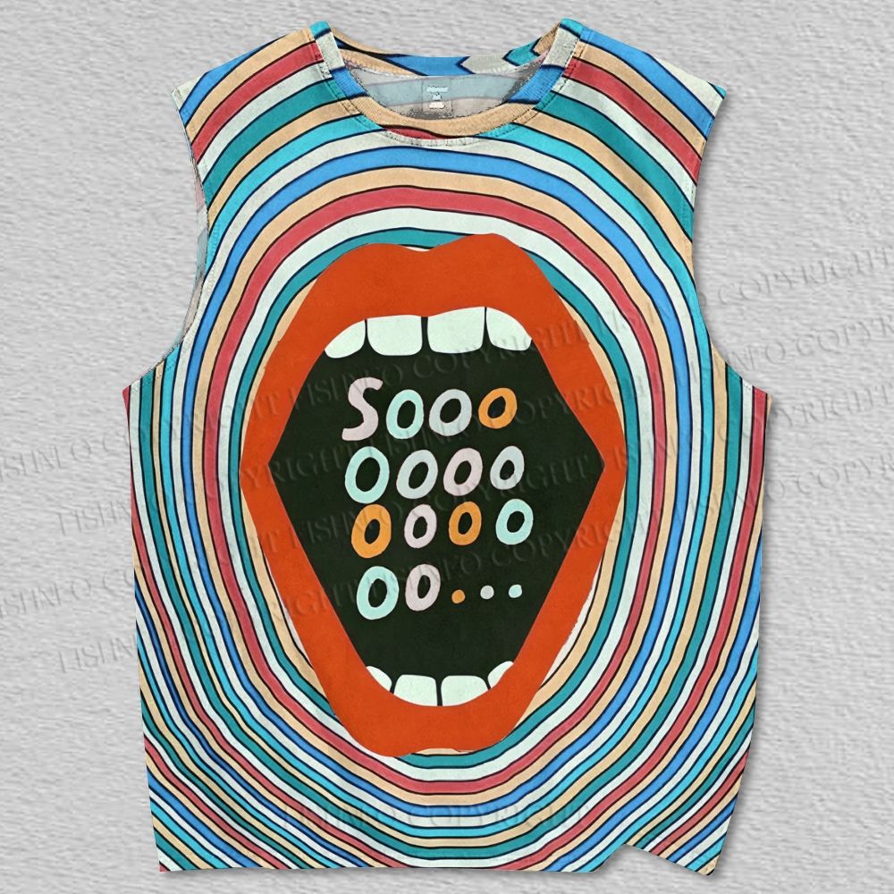 Unisex Soooooo Psychedelic Mouth Printed Tank Top