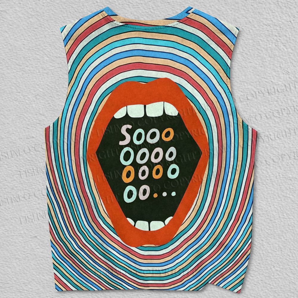 Unisex Soooooo Psychedelic Mouth Printed Tank Top