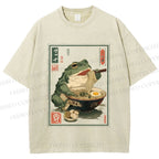 Unisex Frog Ramen Printed Washed Tee