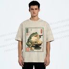 Unisex Frog Ramen Printed Washed Tee