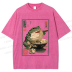 Unisex Frog Ramen Printed Washed Tee