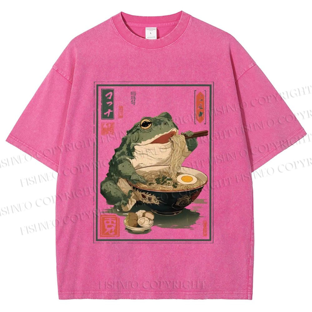 Unisex Frog Ramen Printed Washed Tee