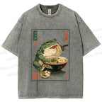 Unisex Frog Ramen Printed Washed Tee