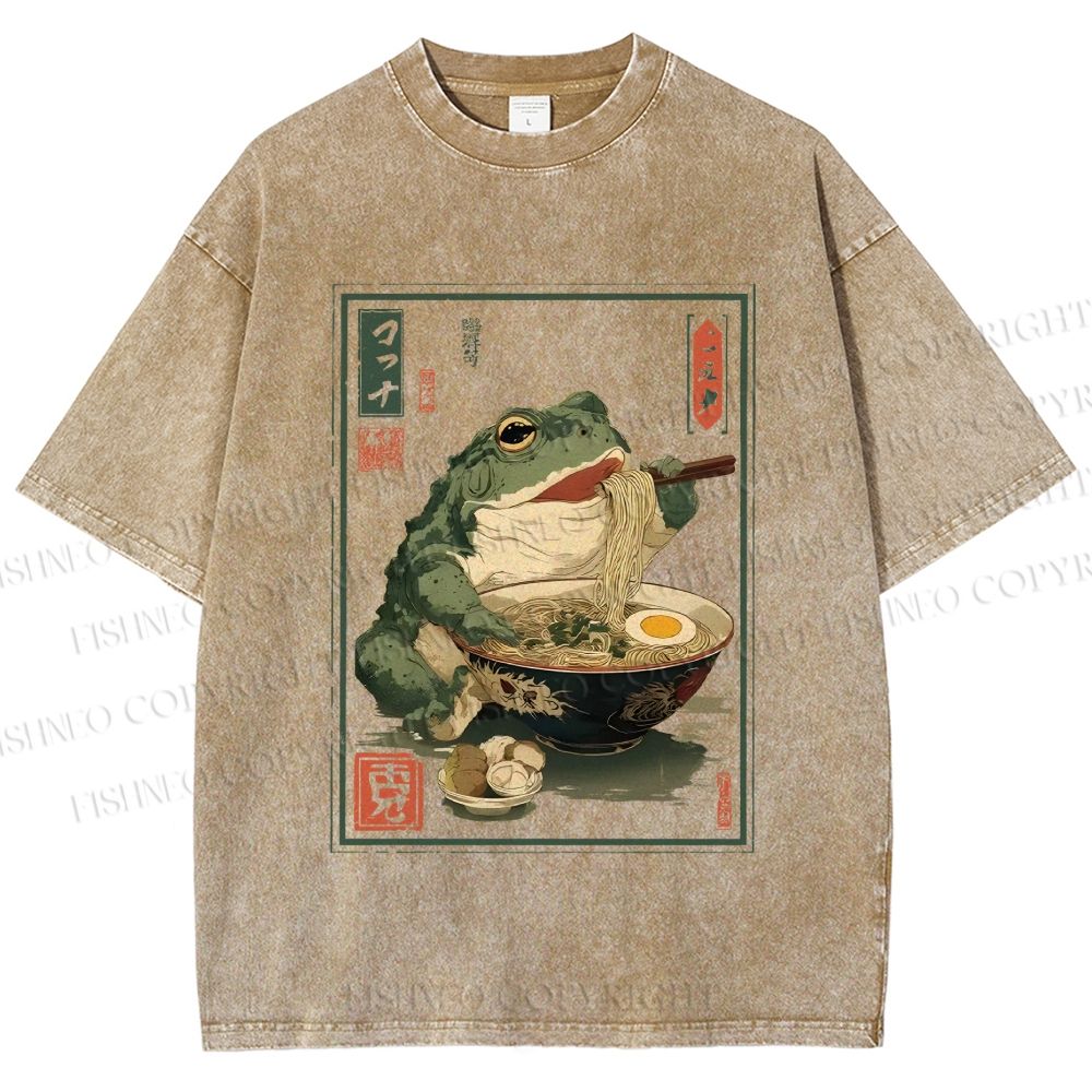 Unisex Frog Ramen Printed Washed Tee